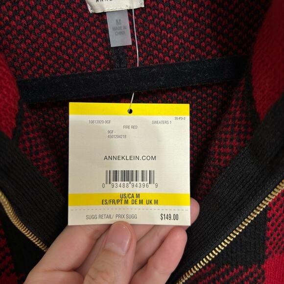 NWT Ann Klein Buffalo Check Full Zip Sweater Poncho - Size M - Picture 5 of 9